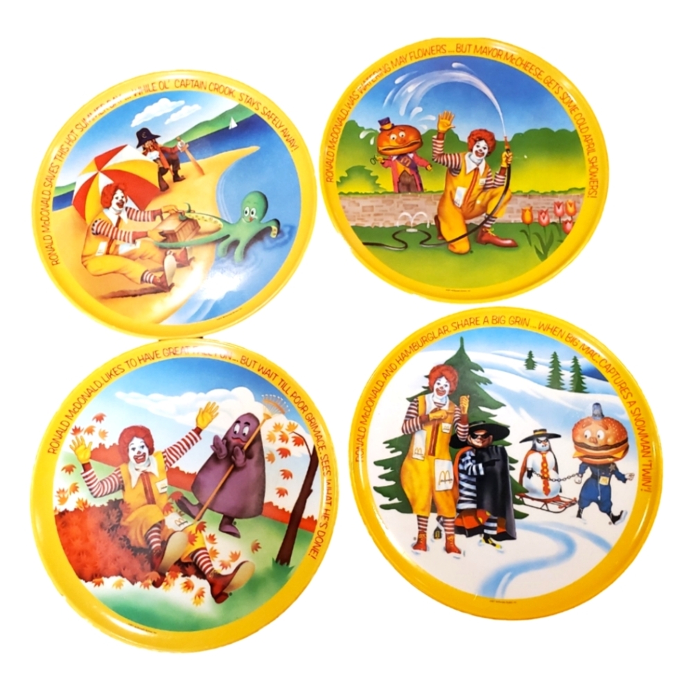 McDonald's Vintage 1977 Nostalgic Complete Set of 4 Seasonal Melamine Plates